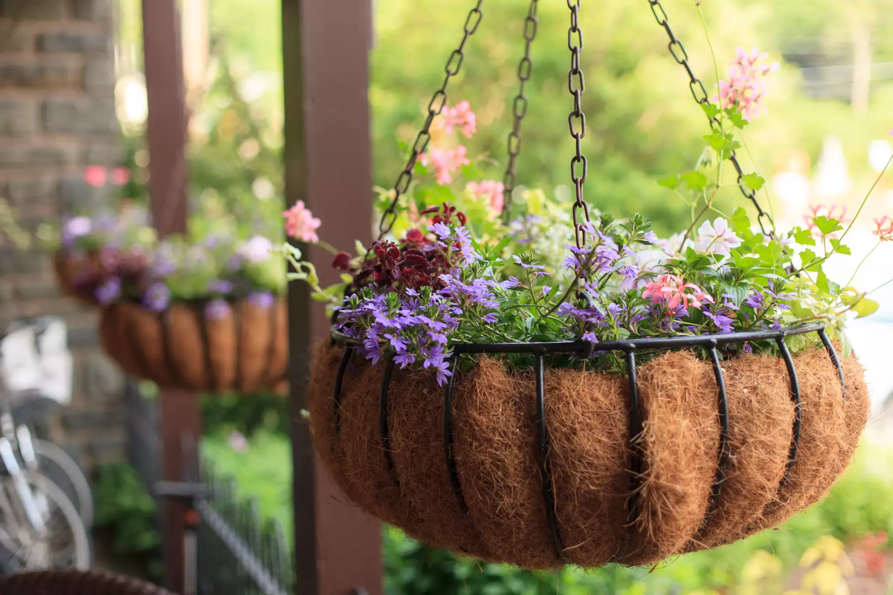 Metal Hanging Basket Planter on the Porch